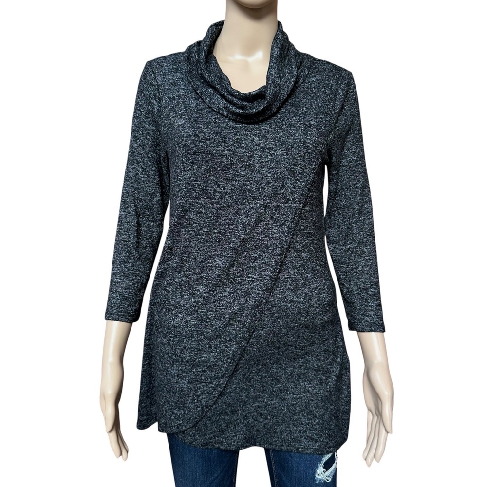 WHBM Womens Small Dark Grey Cowl Neck Tunic Top 3/4 Sleeve Modern